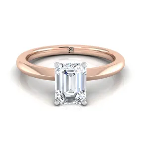 14K Rose Gold Emerald Cut  Petite Knife Edge Solitaire Engagement Ring