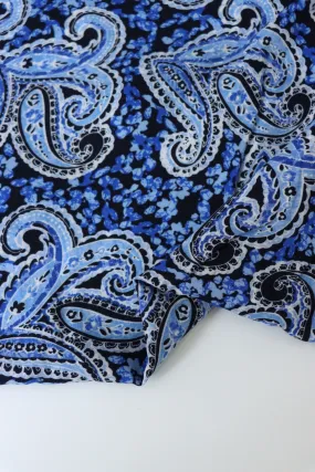 2YD 26IN REMNANT; Royal Paisley on Black Rayon Challis