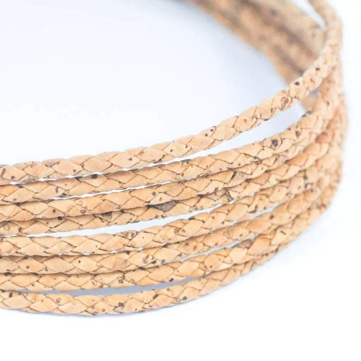 3mm Braided Natural Cork Cord Handcrafted Jewelry Components COR-173