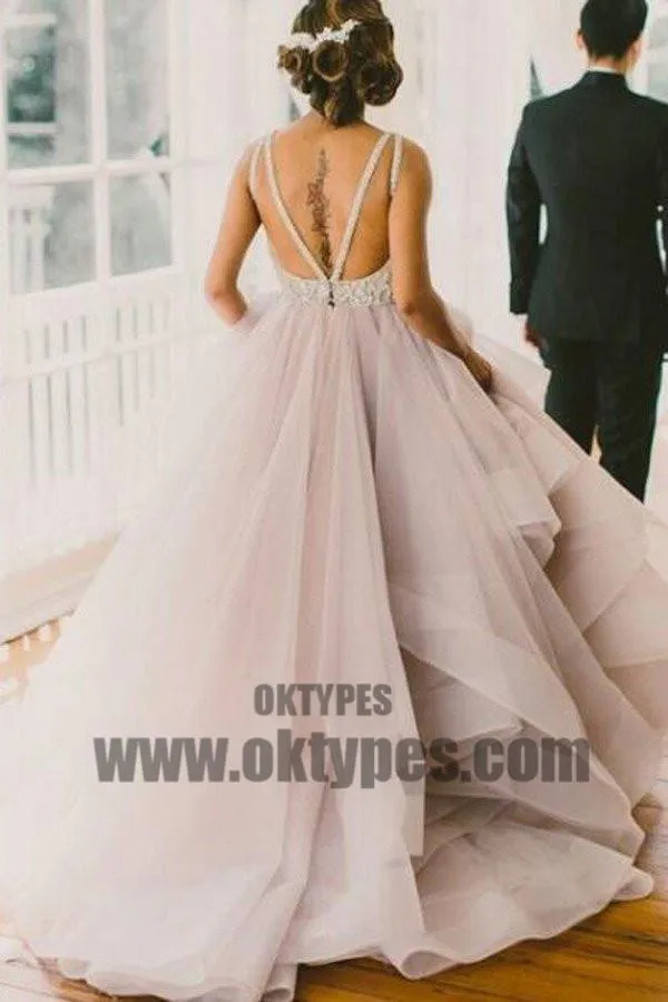 A line Scoop Neckline Organza Wedding Dresses, 2017 Long Custom Wedding Gowns, Affordable Bridal Dresses, TYP0603