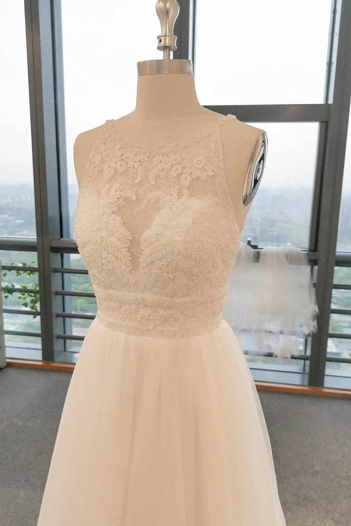 A-Line Sweep-Brush Train Lace Wedding Dress CW2765