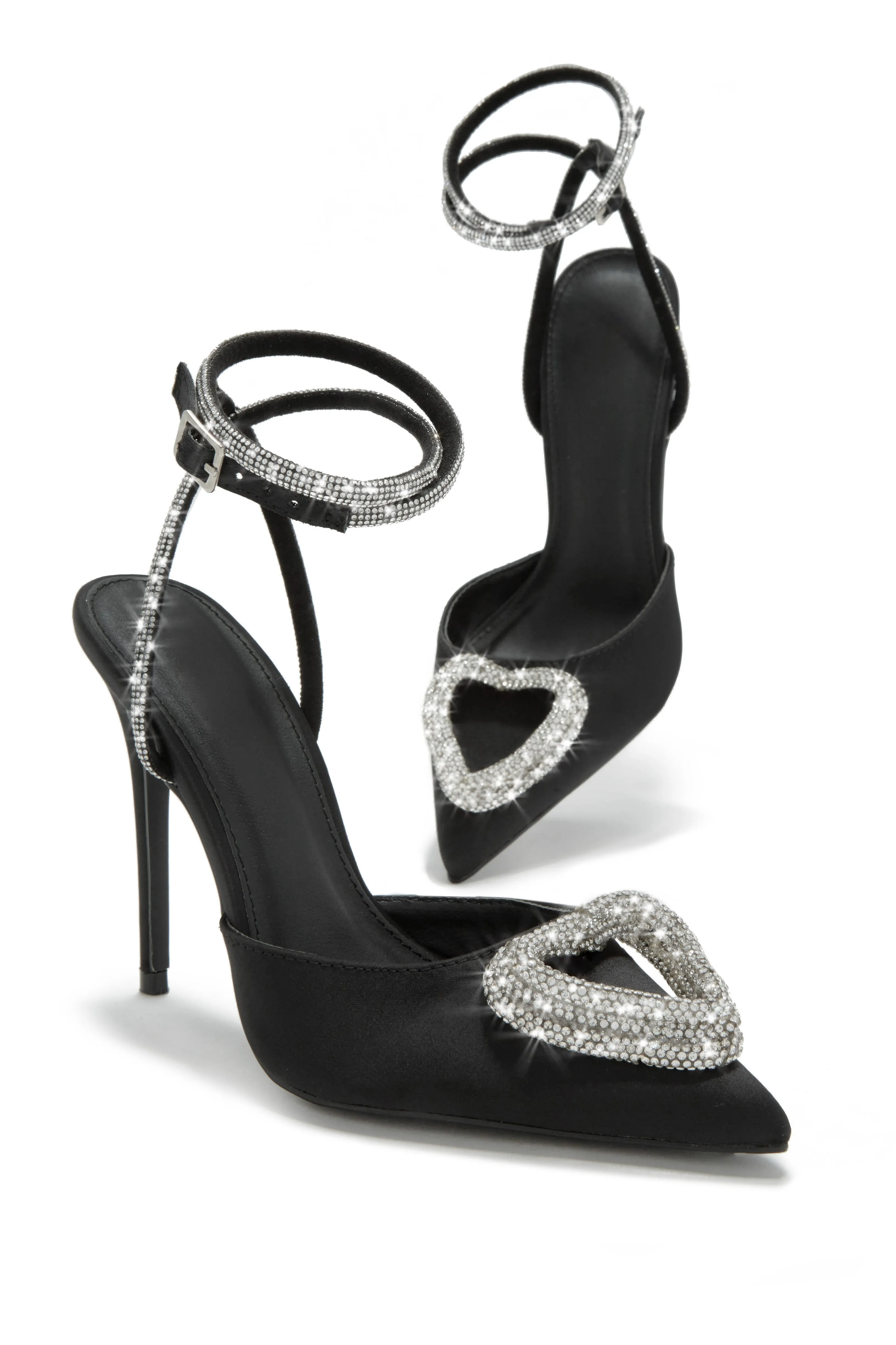 All For Love Heart Embellished High Heels - Black