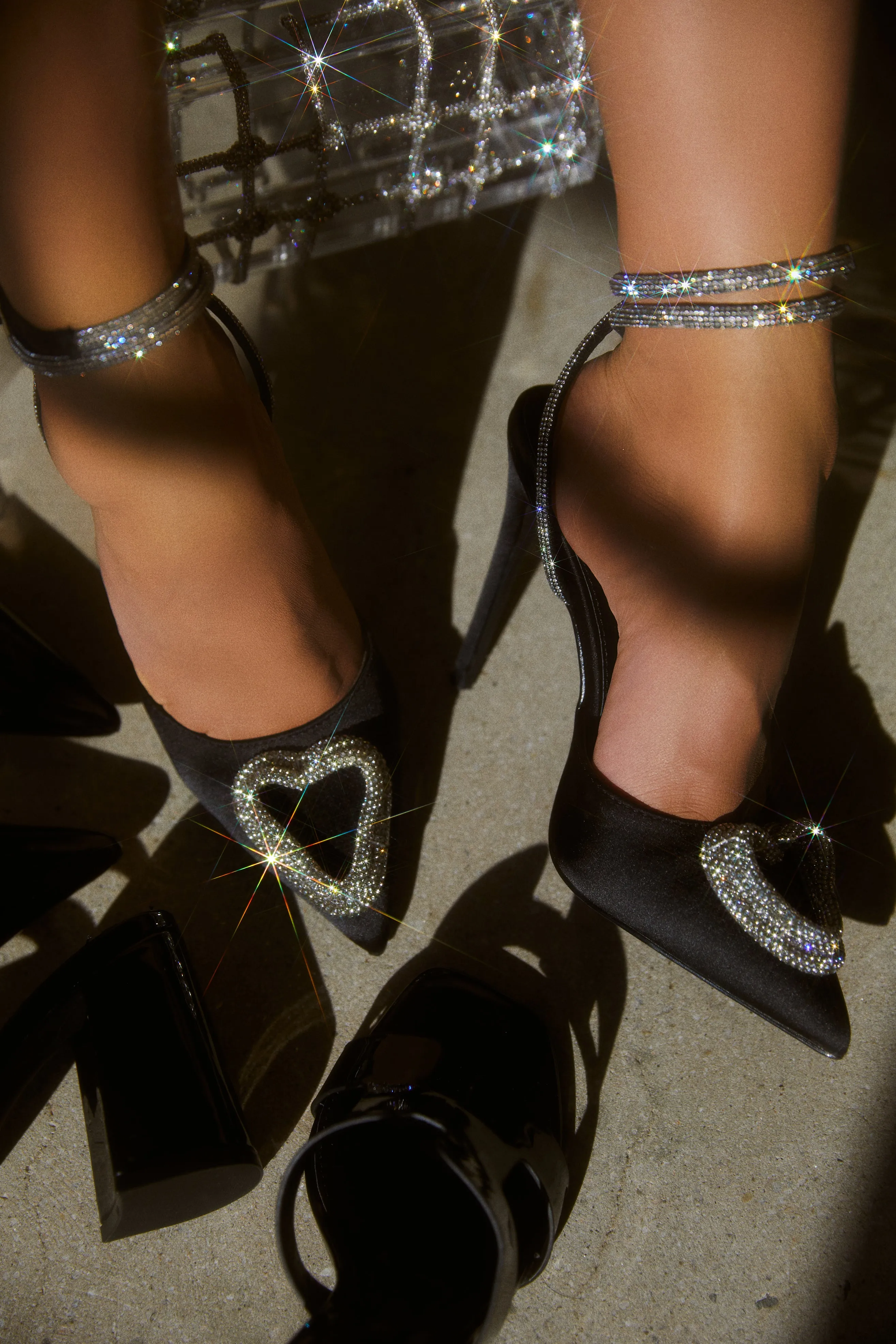 All For Love Heart Embellished High Heels - Black