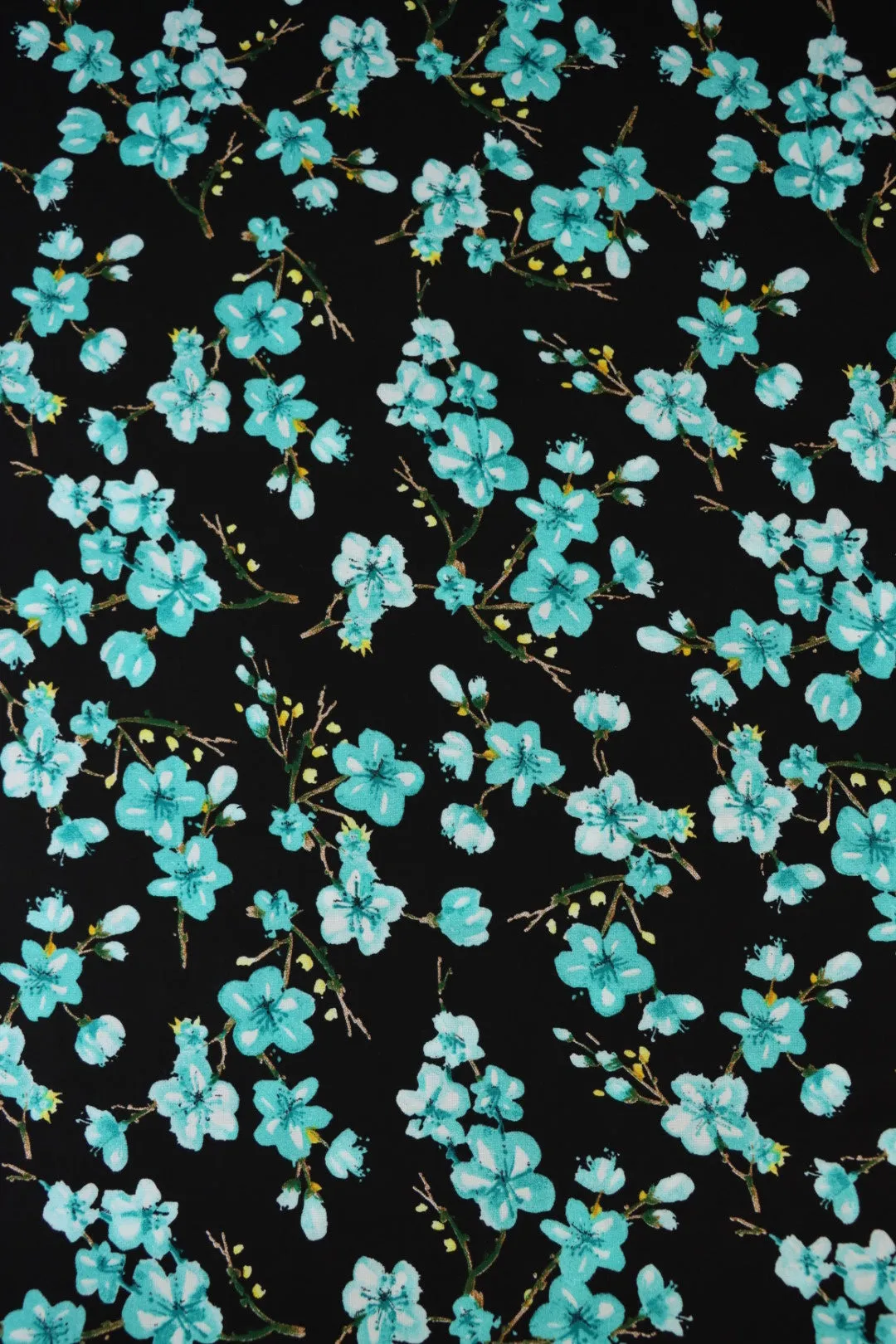 Aqua Plumerias on Black Rayon Challis