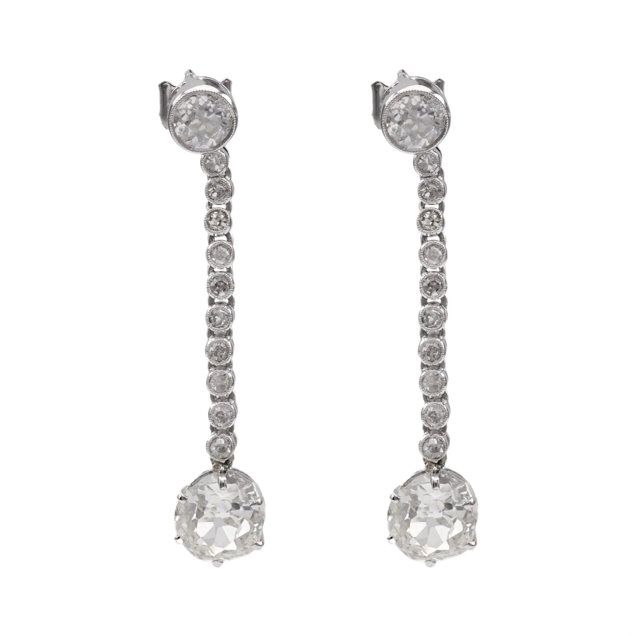 Art Deco GIA 3.30 Carat Total Weight Diamond Platinum Dangle Earrings