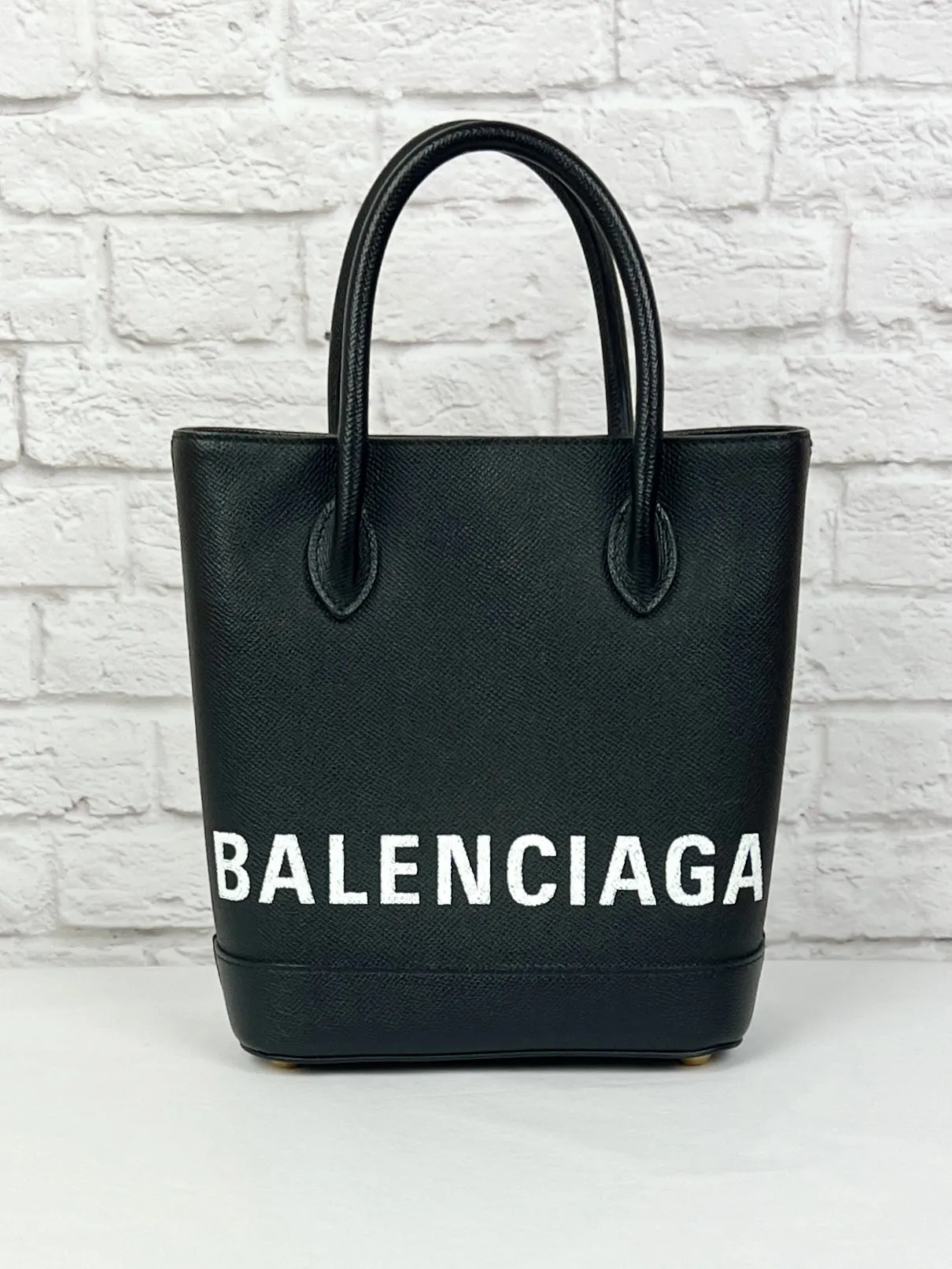 Balenciaga Logo Ville Tote Handbag Leather Bag XXS Black Shoulder Strap