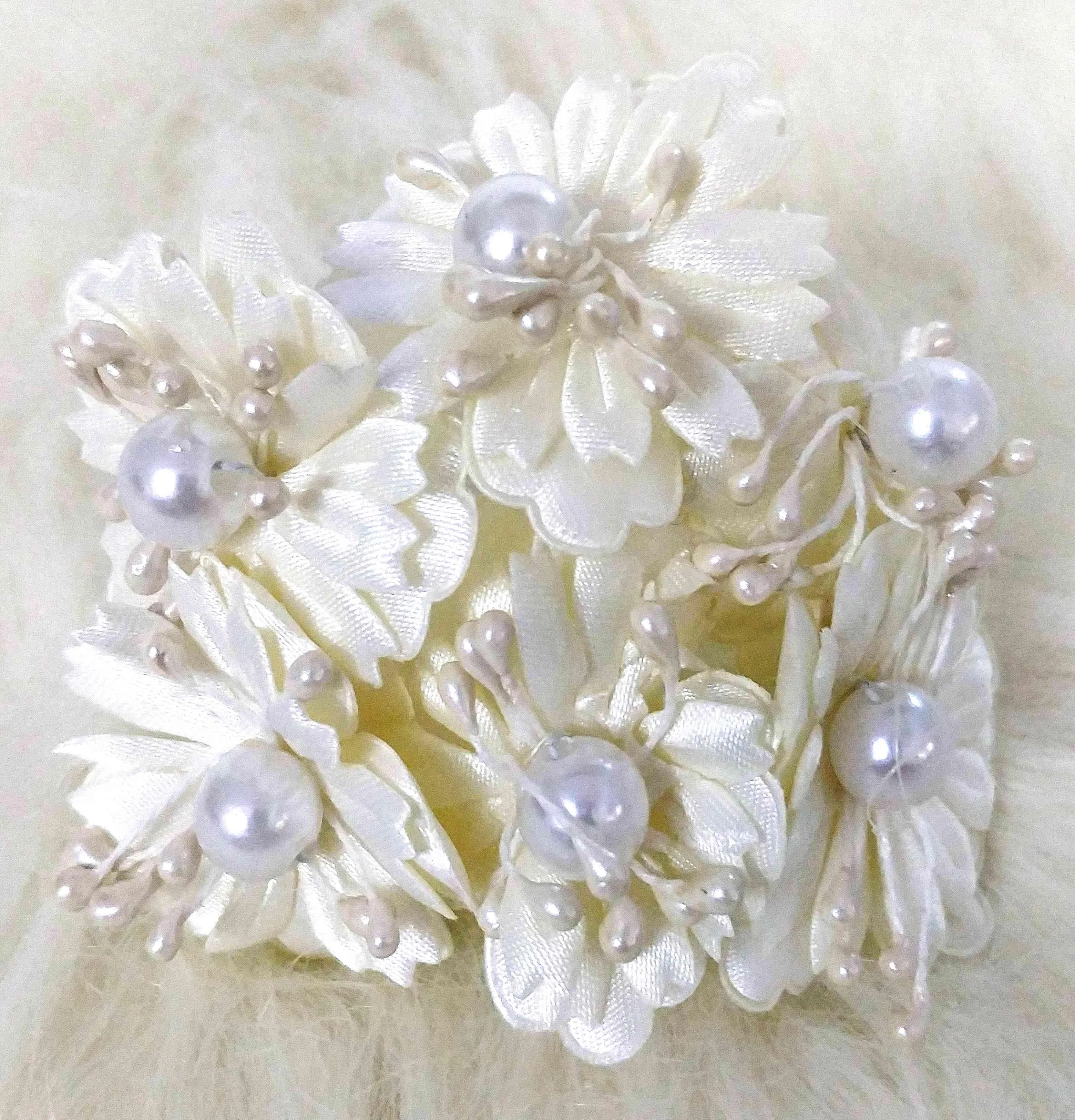 Beautiful Fabric Flowers with Pearl for DIY Craft, Trousseau Packing or Decoration - Design 12