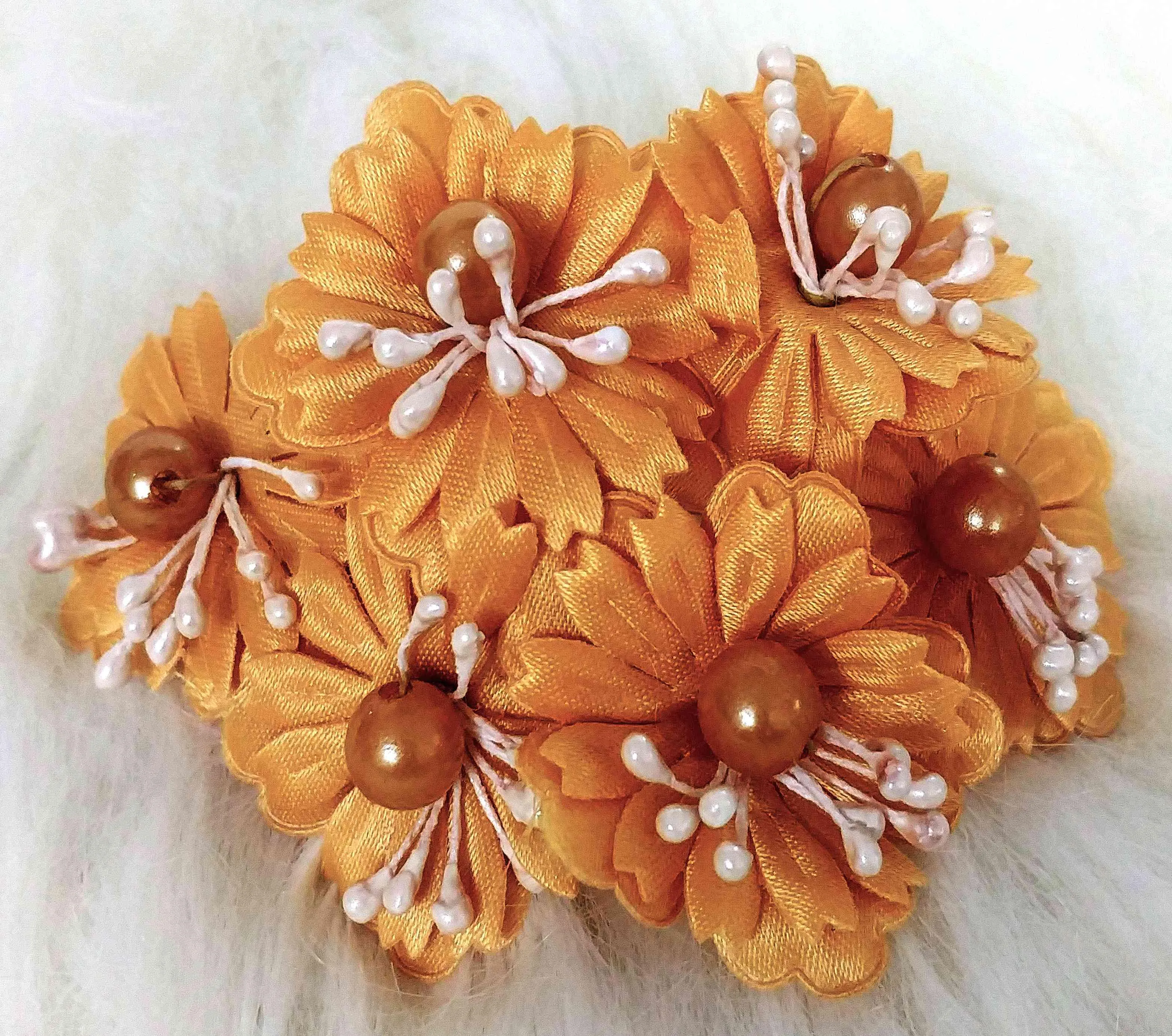 Beautiful Fabric Flowers with Pearl for DIY Craft, Trousseau Packing or Decoration - Design 12