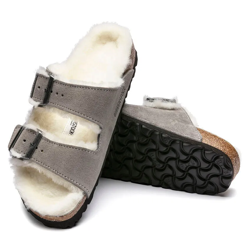 BIRKENSTOCK Women's Arizona Shearling Suede Leather (Stone Coin - Regular Fit)