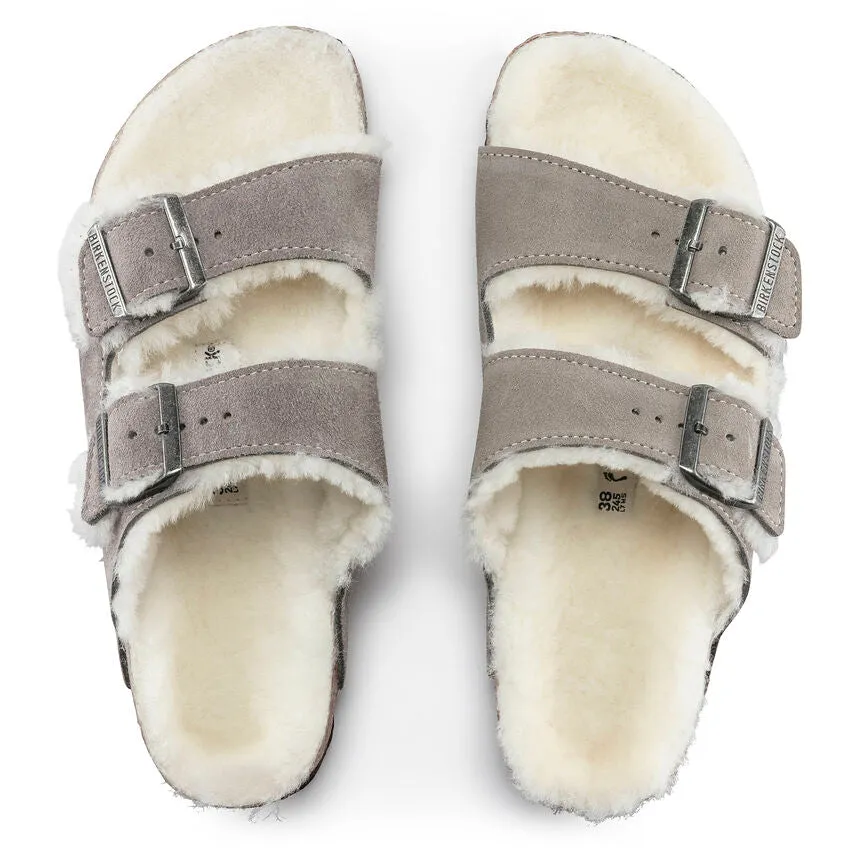 BIRKENSTOCK Women's Arizona Shearling Suede Leather (Stone Coin - Regular Fit)