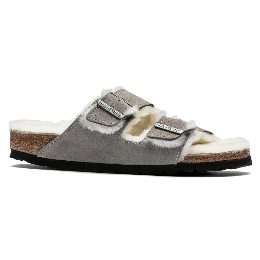 BIRKENSTOCK Women's Arizona Shearling Suede Leather (Stone Coin - Regular Fit)