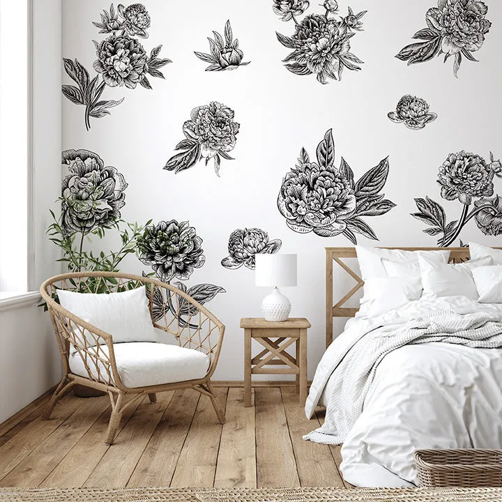 Black   White Flowers Wall Decal Set