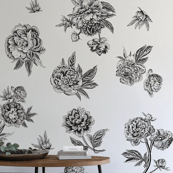 Black   White Flowers Wall Decal Set