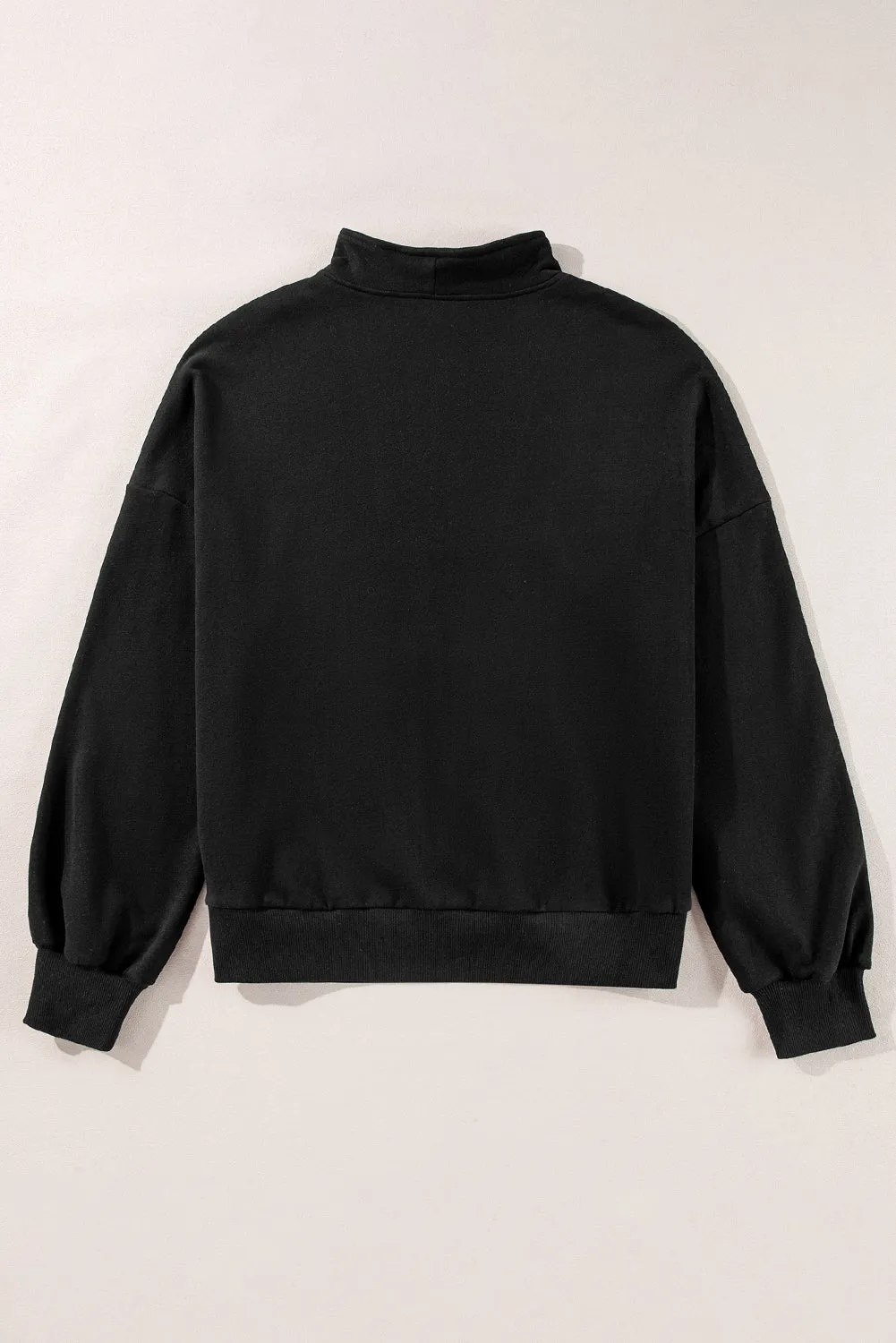 Black Zip-up Stand Neck Kangaroo Pocket Sweatshirt