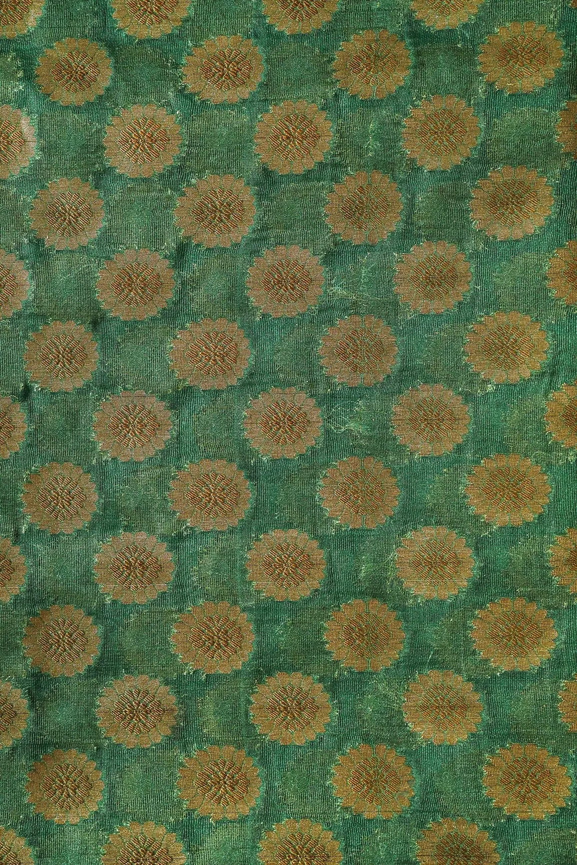 Bottle Green Floral Pure Net Gold Zari Banarasi Jacquard Fabric