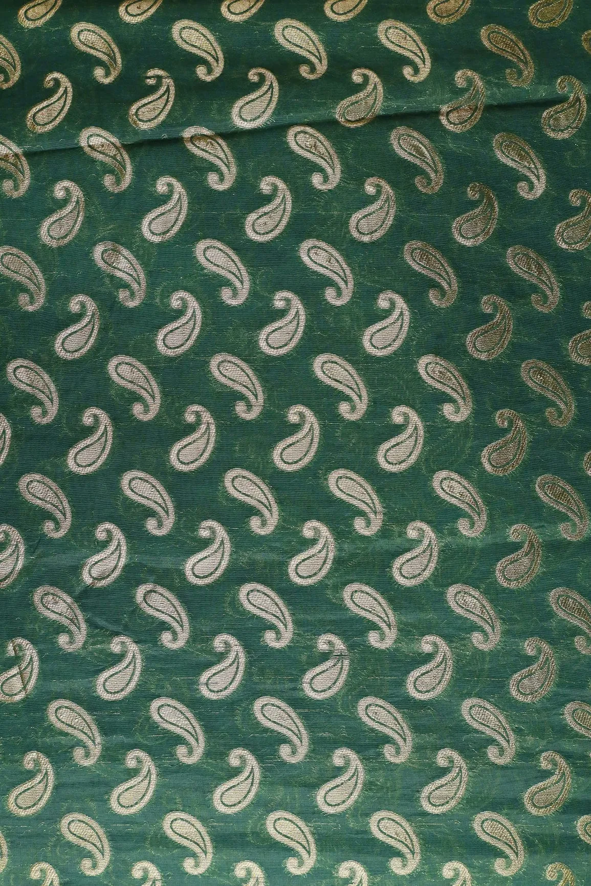 Bottle Green Paisley Chanderi Gold Zari Banarasi Jacquard Fabric