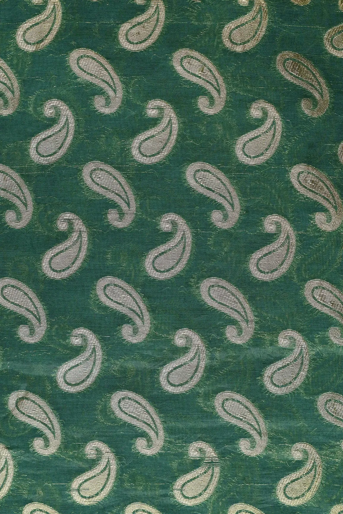 Bottle Green Paisley Chanderi Gold Zari Banarasi Jacquard Fabric