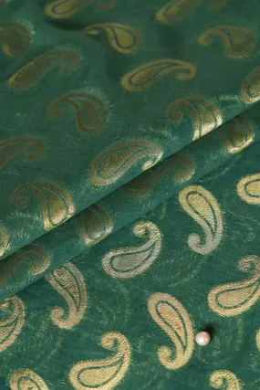 Bottle Green Paisley Chanderi Gold Zari Banarasi Jacquard Fabric