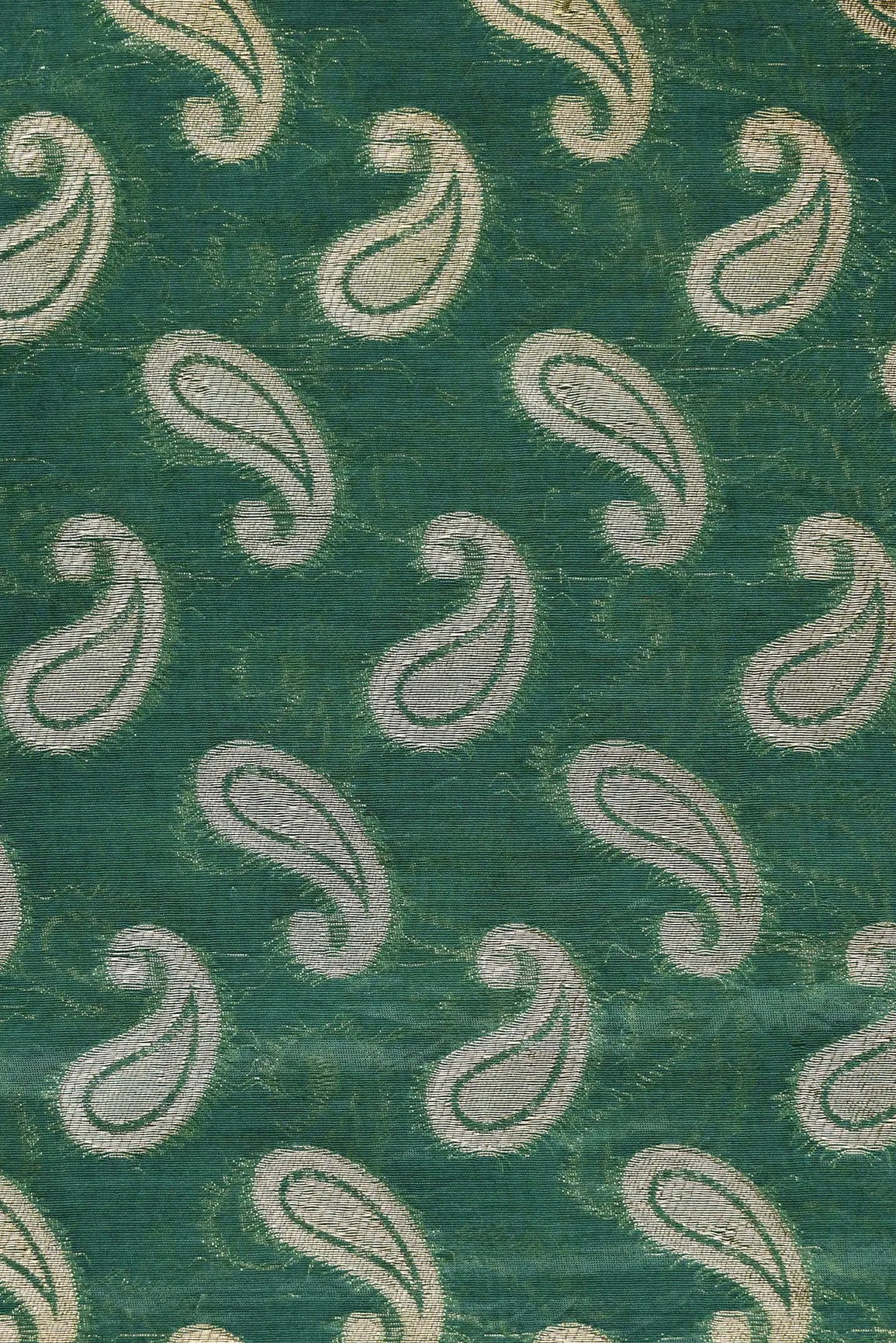 Bottle Green Paisley Chanderi Gold Zari Banarasi Jacquard Fabric