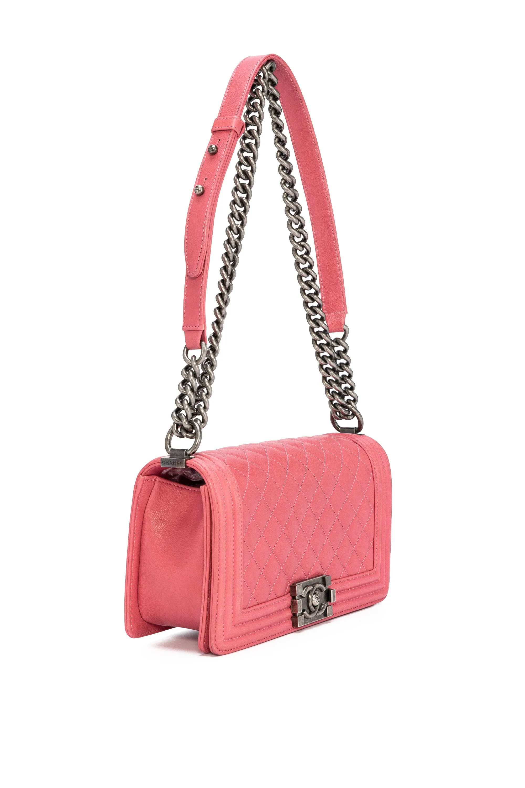 Boy Medium Pink Shoulder Bag in Calfskin,  hardware