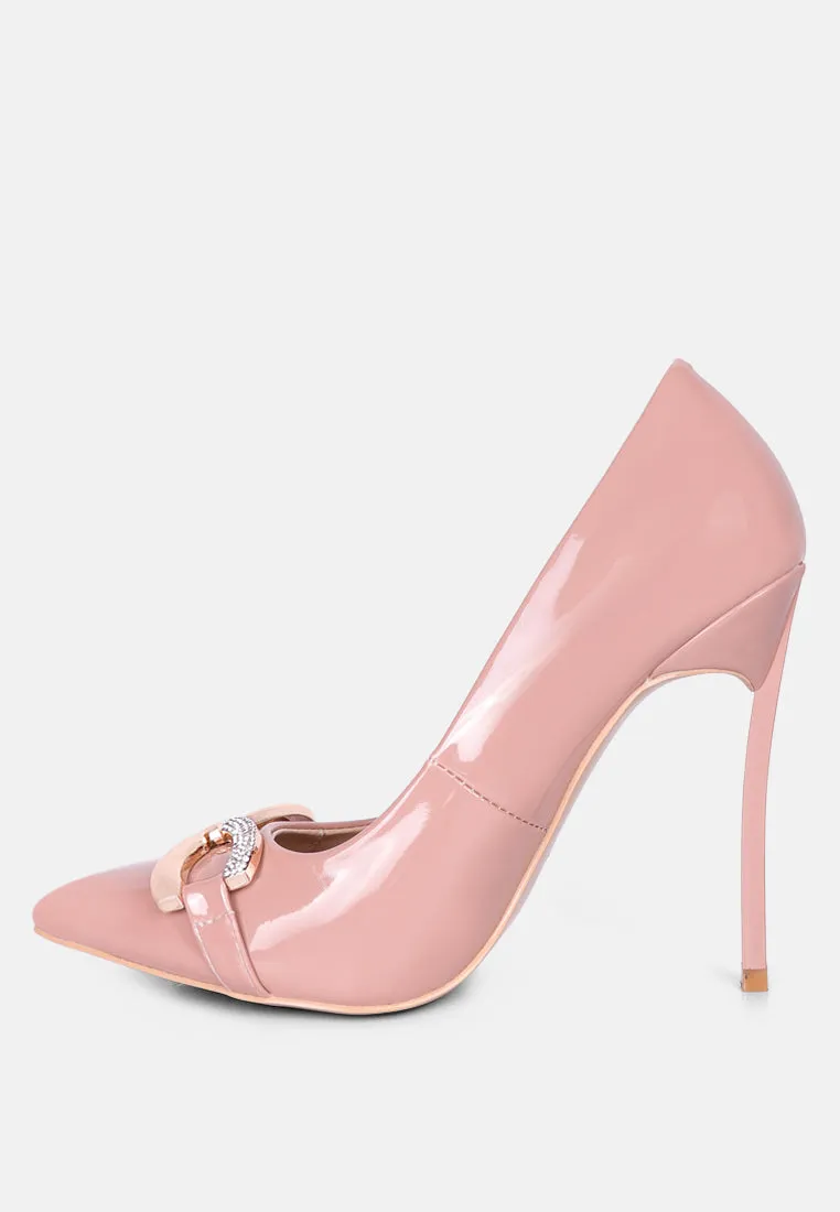 COCKTAIL Buckle Embellished Stiletto Pump Shoes in Blush