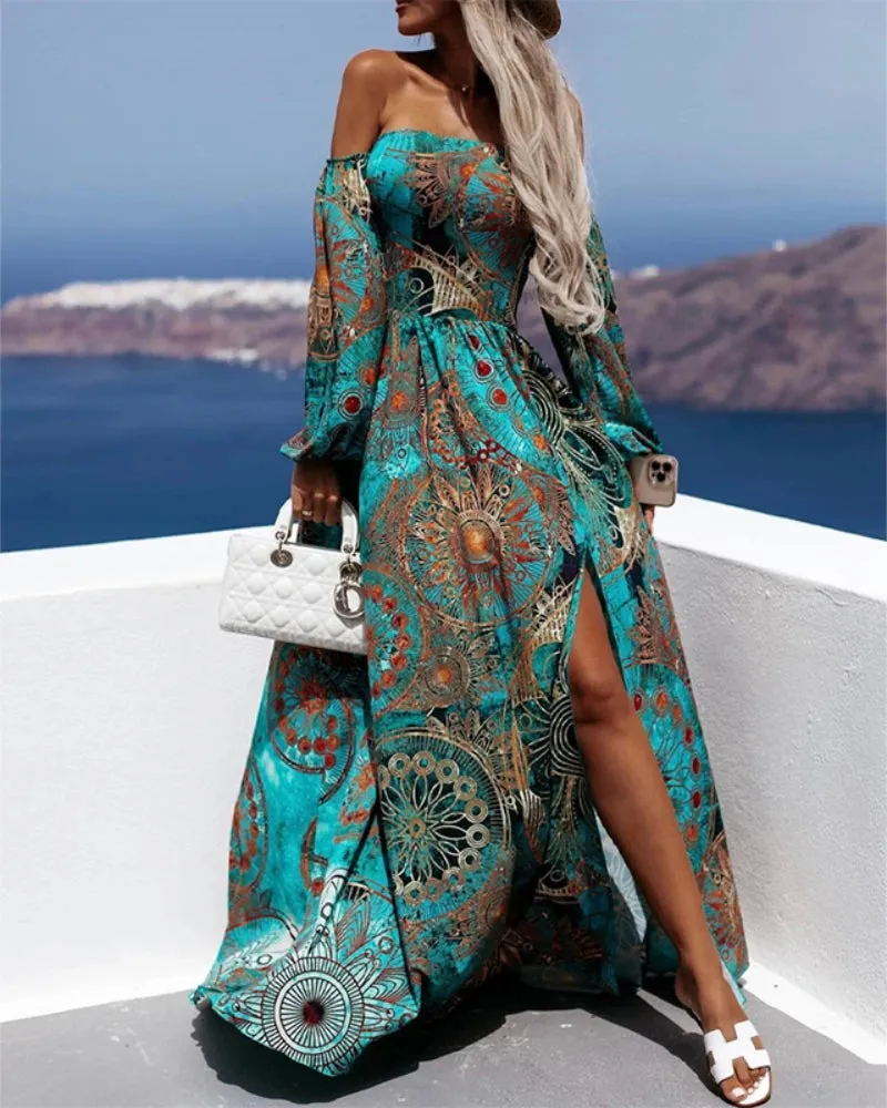 DressBetty - 2024 Loose Long Sleeve Corset Slit Holiday Beach Boho Dress