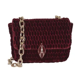 F.E.V BORDEAUX QUILTED VELVET ASPEN BUM-CHAIN BAG