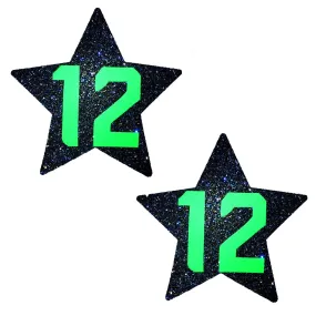 Green & Blue Glitter NO 12 Blacklight Seahawks Starry Nights Nipple Cover Pasties