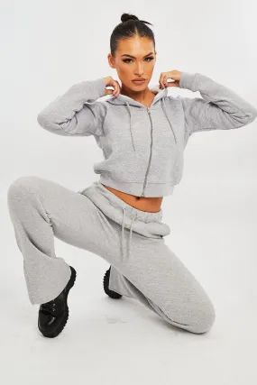 Grey Zip Up Cropped Hoodie - Skarlet