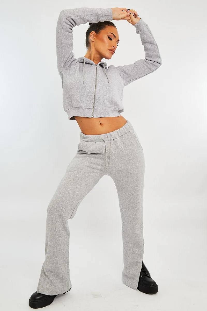 Grey Zip Up Cropped Hoodie - Skarlet