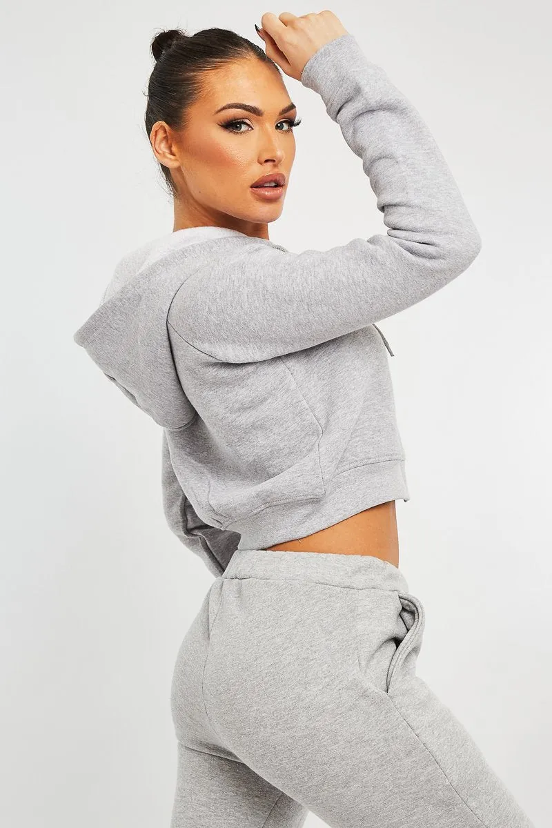 Grey Zip Up Cropped Hoodie - Skarlet