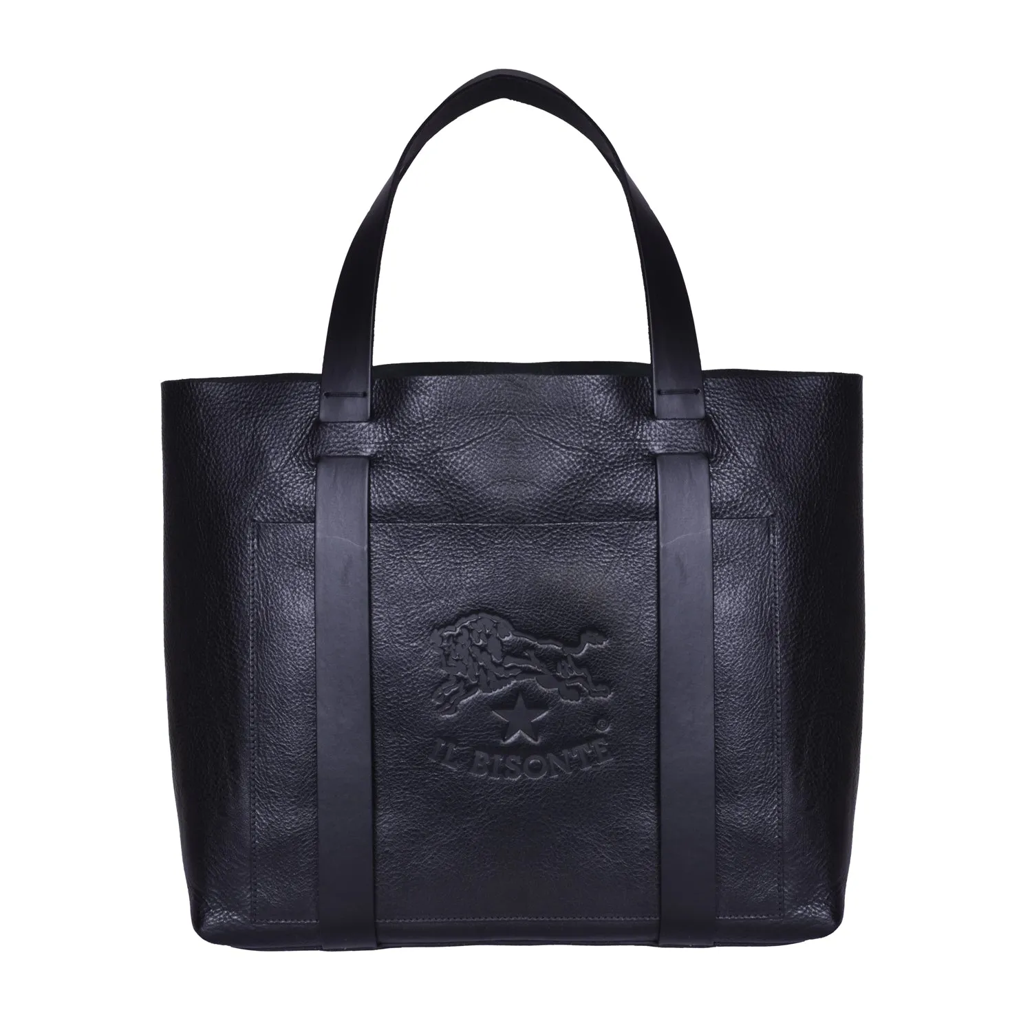 IL BISONTE  WOMEN'S TOTE HANDBAG IN BLACK COWHIDE LEATHER