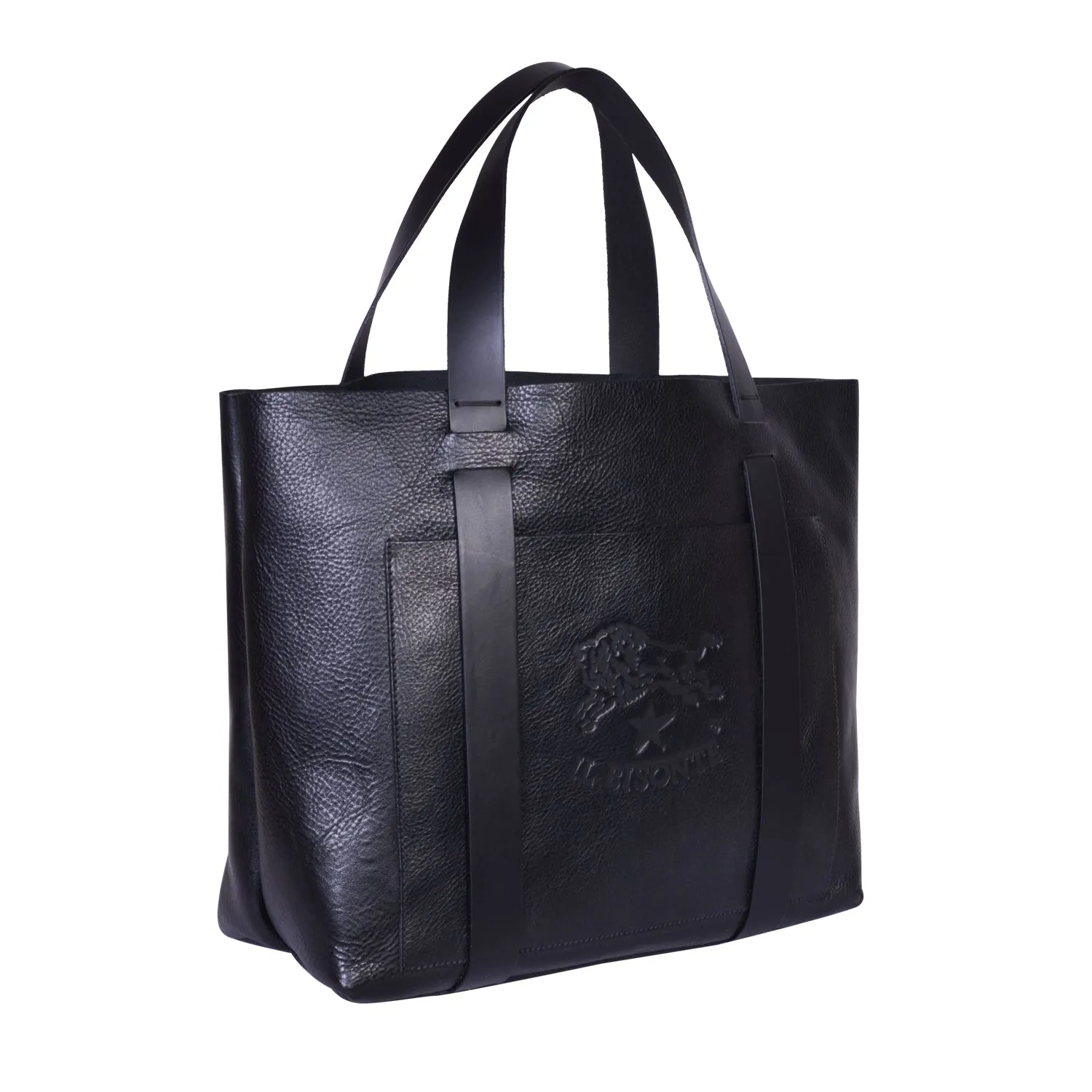 IL BISONTE  WOMEN'S TOTE HANDBAG IN BLACK COWHIDE LEATHER