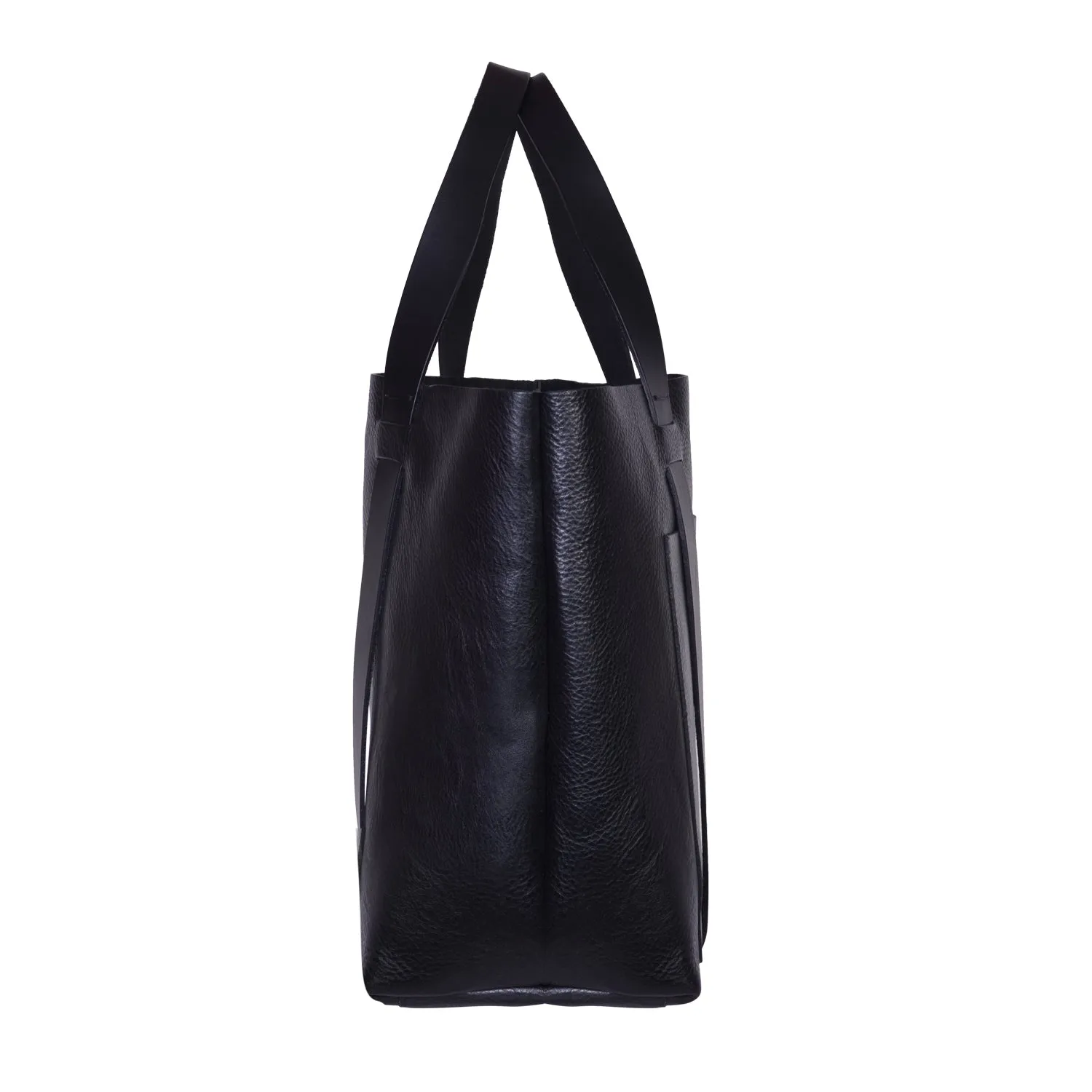 IL BISONTE  WOMEN'S TOTE HANDBAG IN BLACK COWHIDE LEATHER