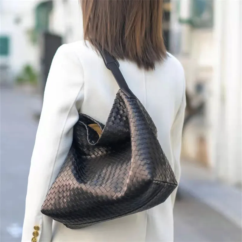 Italy Lambskin Leather Woven Tote Bag, Large 2023 Summer Designer Bag, Leather Quilted Elegant Shoulder Bag, Classic Shoulder Bag