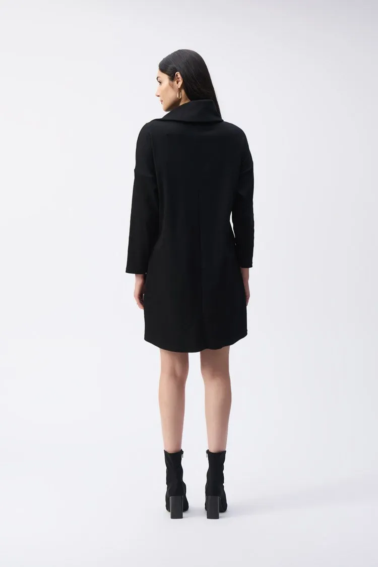 Joseph Ribkoff Black Needle Rib Zipper Collar Cocoon Dress