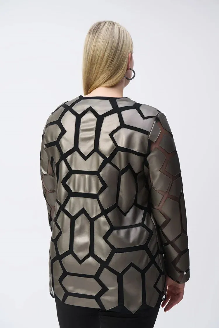 Joseph Ribkoff Gold On Black Laser-Cut Leatherette on Mesh Jacket