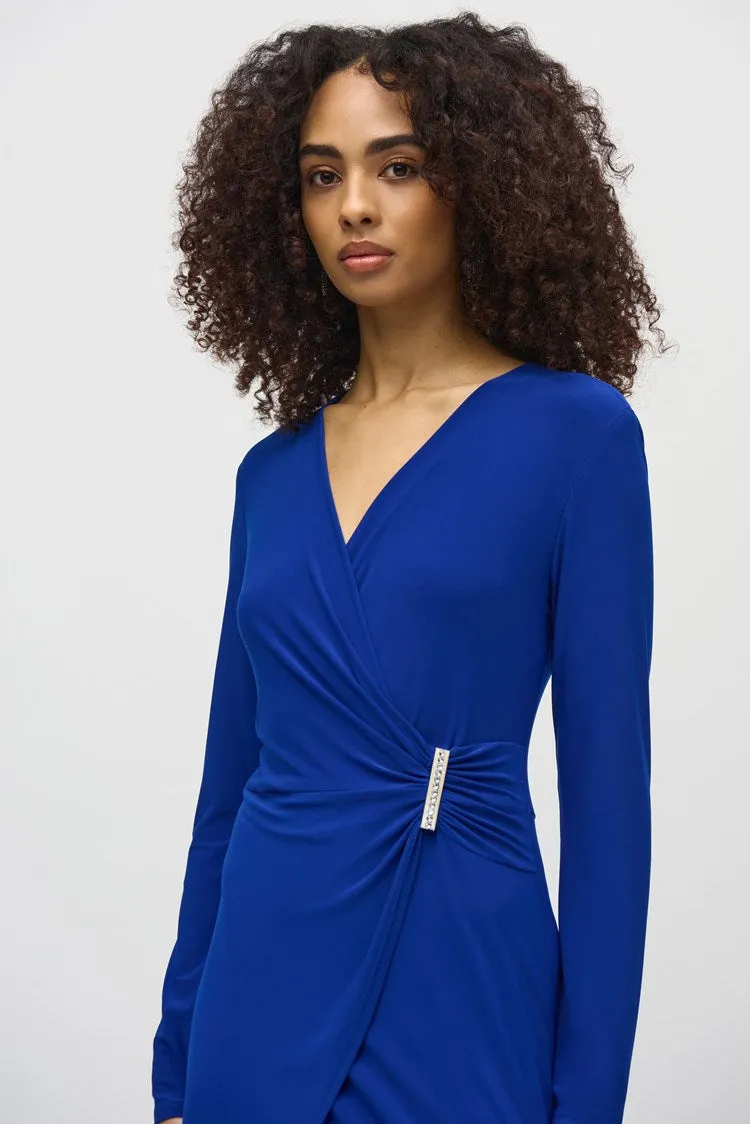 Joseph Ribkoff Royal Sapphire Silky Knit Wrap Culotte Jumpsuit