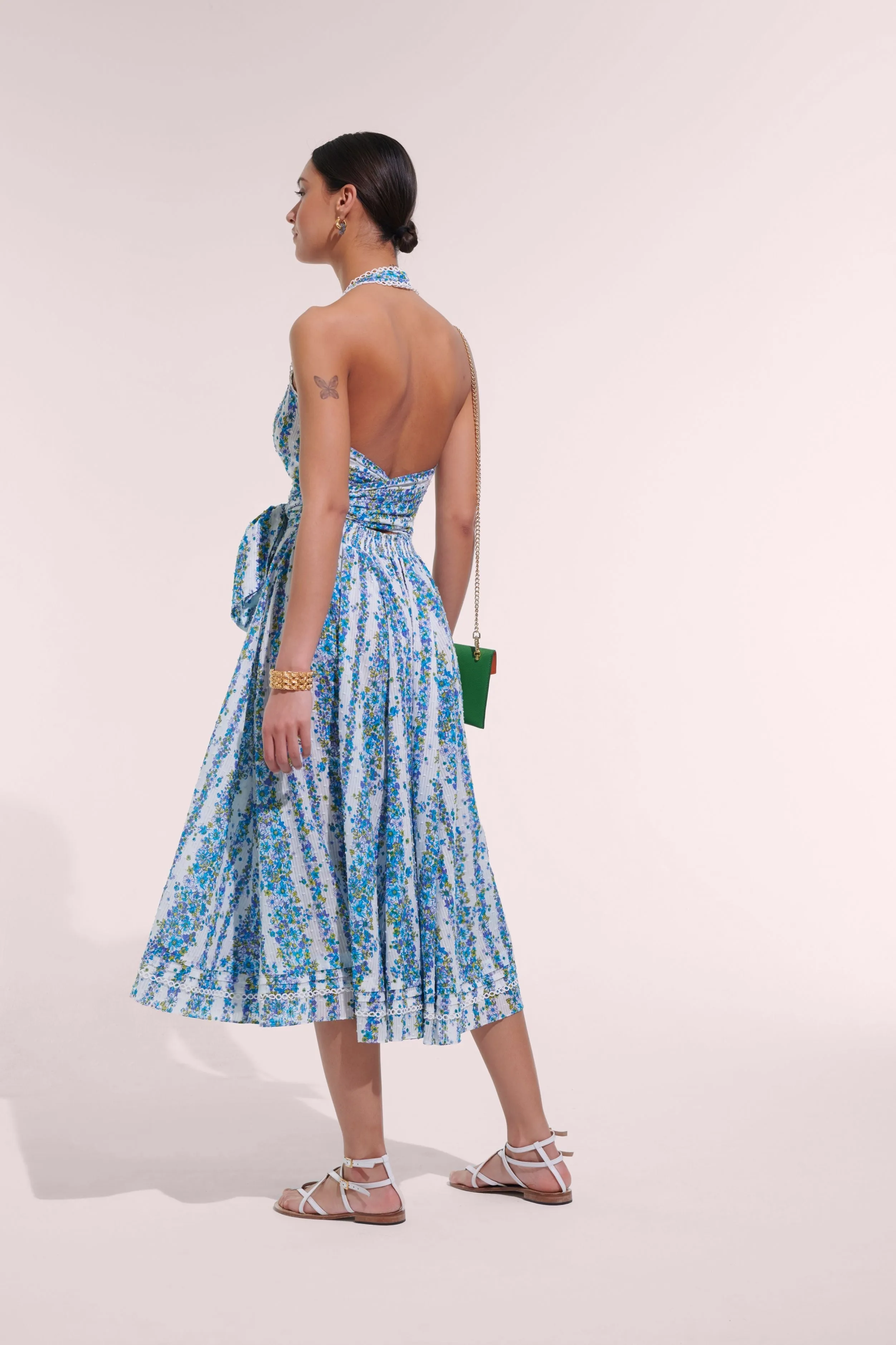 Long Dress Beth - Blue Waves Flowers