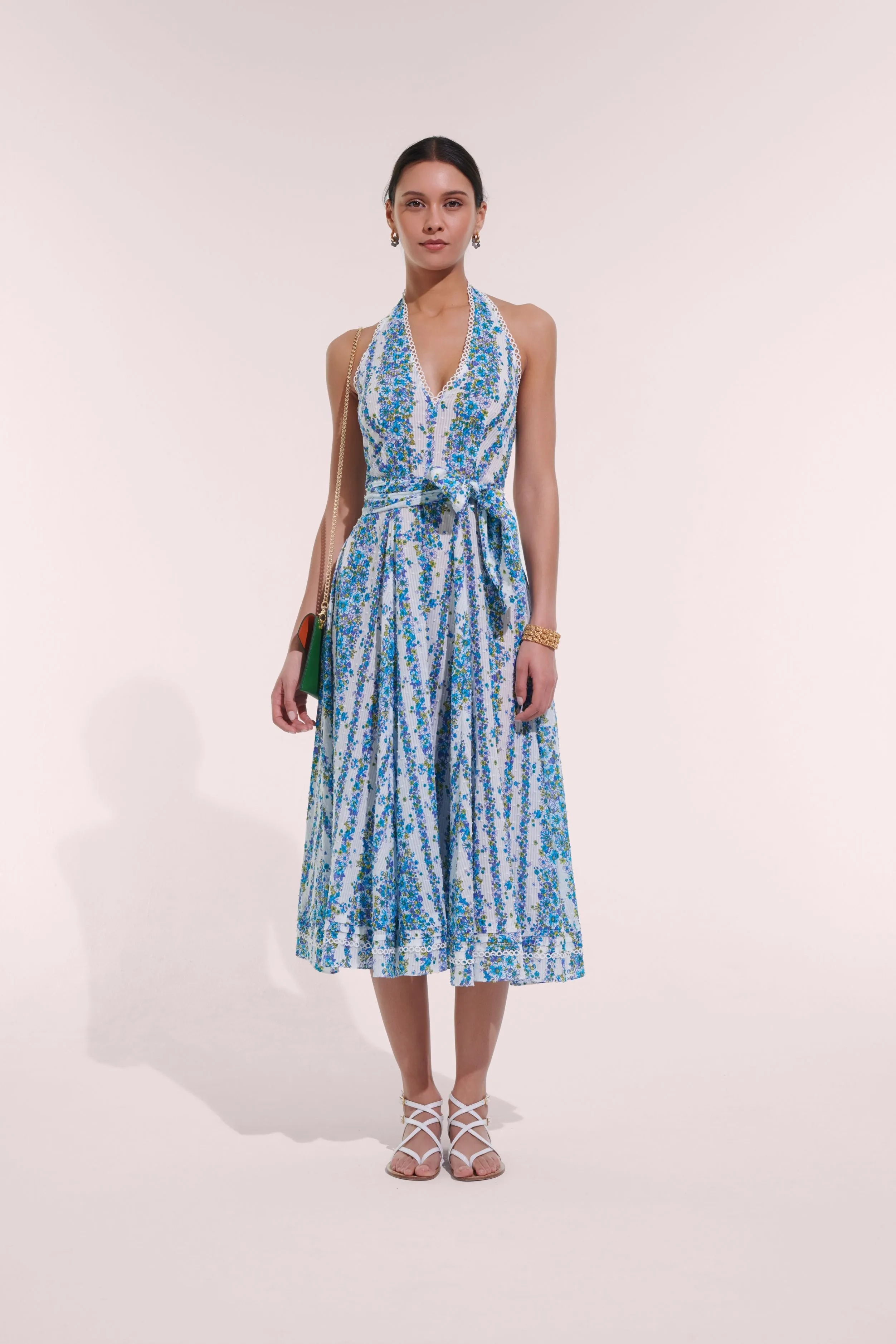 Long Dress Beth - Blue Waves Flowers