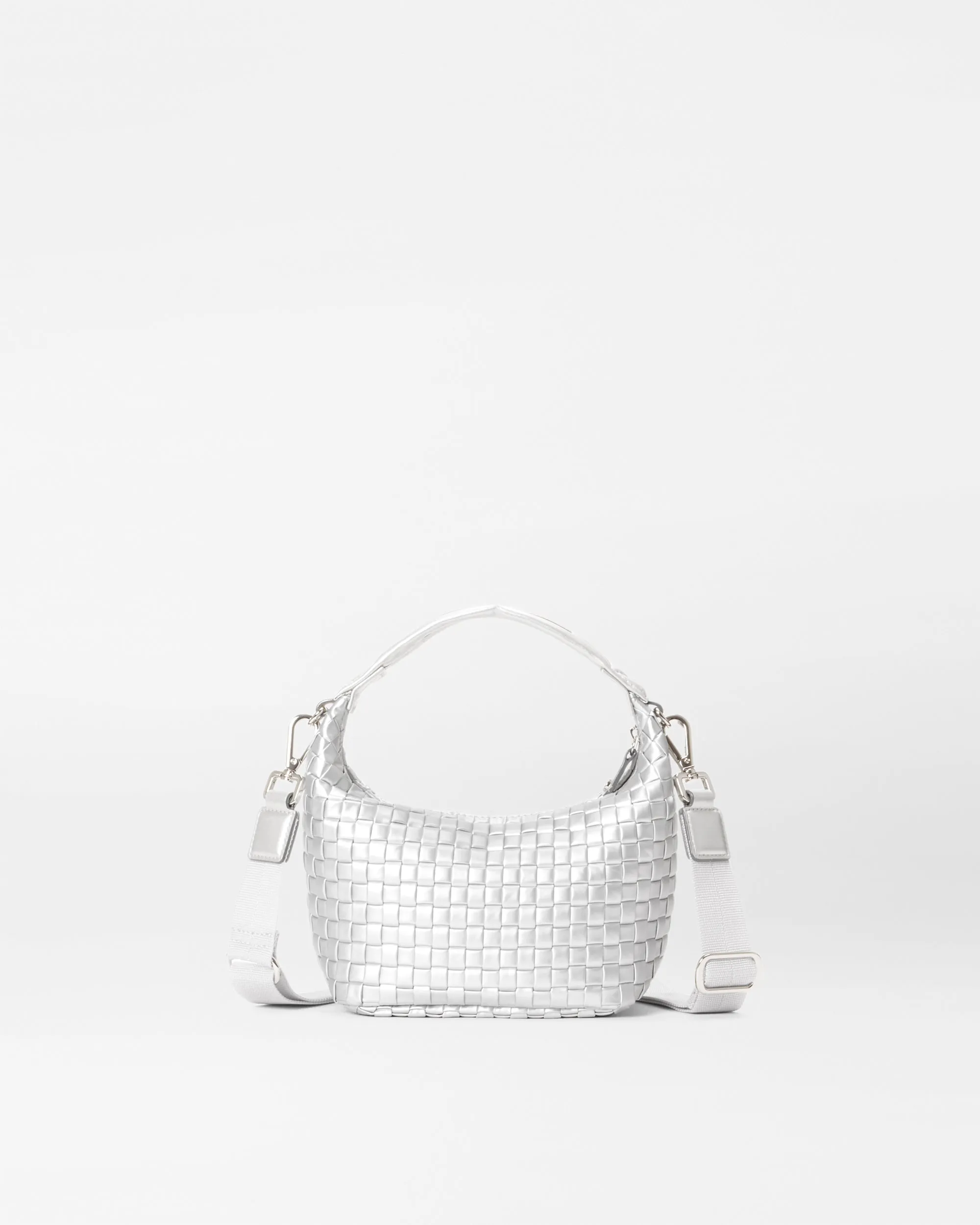 Matte Silver Mini Woven Hobo