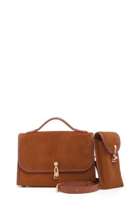 Medium Leonora Bag in Cognac Suede