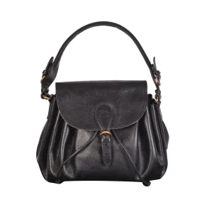 NEW IL BISONTE WOMEN'S CURLY COLLECTION SHOULDER BAG IN BLACK LEATHER