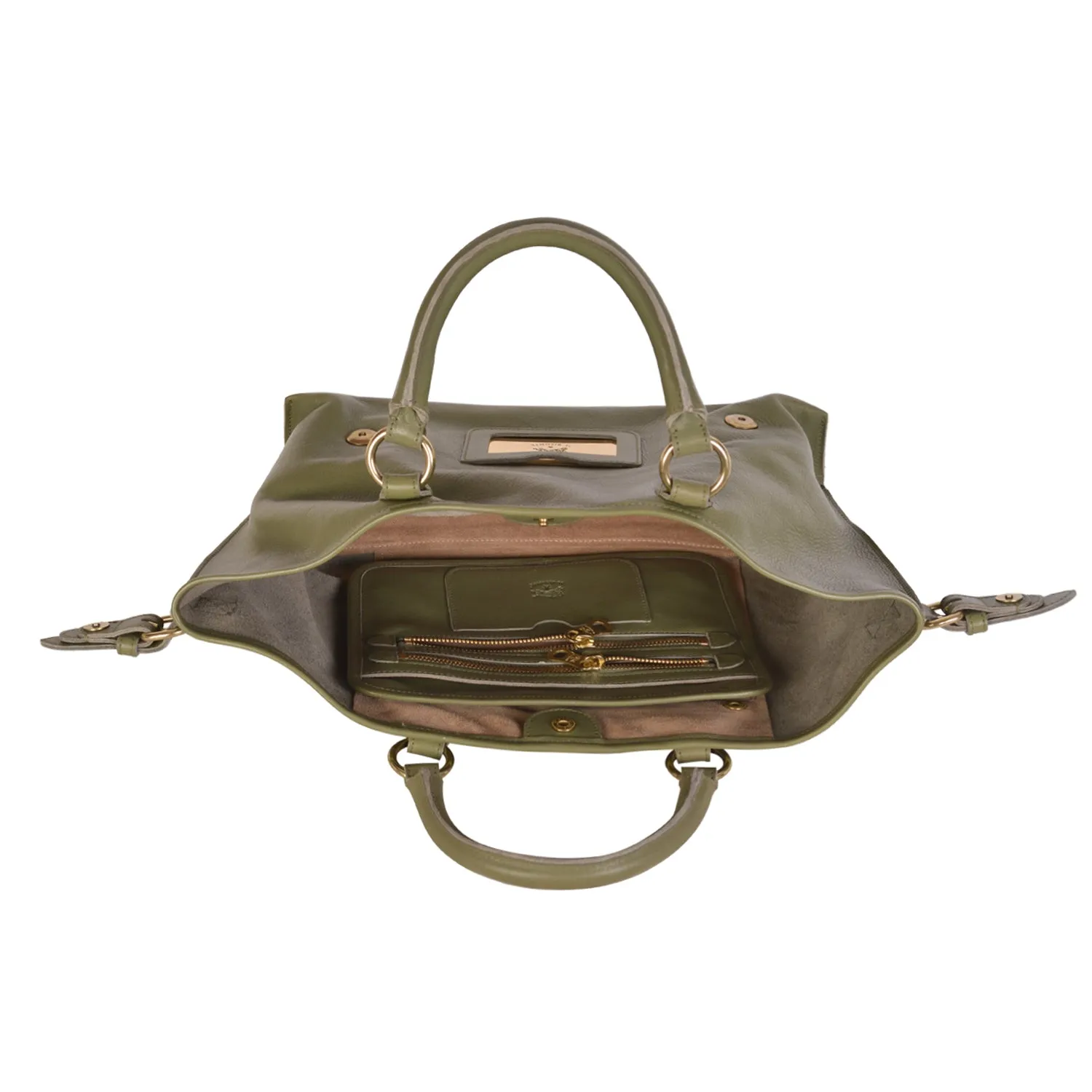 NEW IL BISONTE WOMEN'S SAVAGE COLLECTION HANDBAG IN OLIVE LEATHER