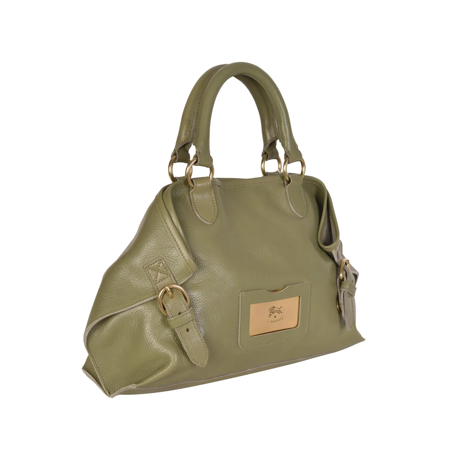 NEW IL BISONTE WOMEN'S SAVAGE COLLECTION HANDBAG IN OLIVE LEATHER