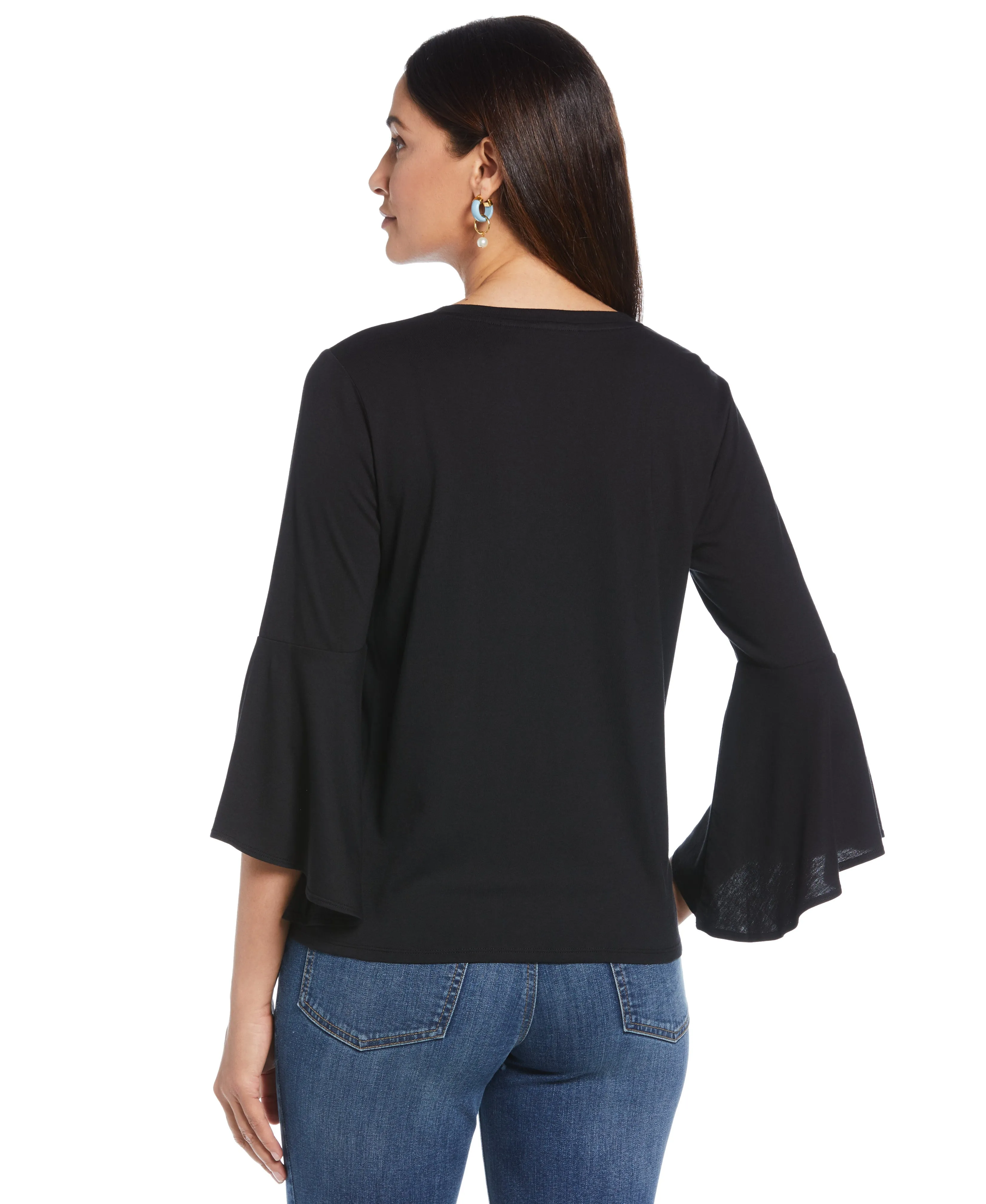 Petite Knit V-Neck Ruffle Sleeve Top