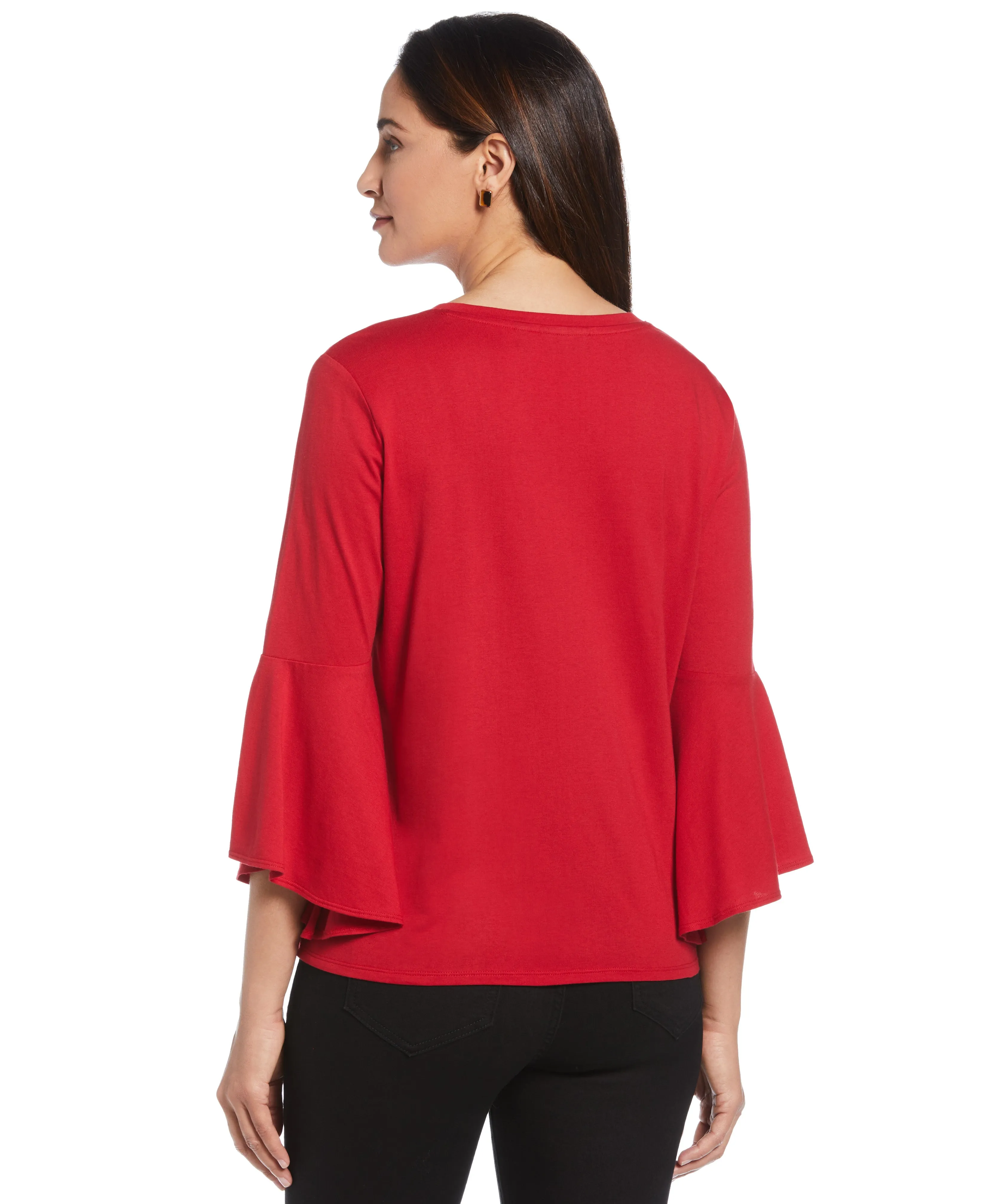 Petite Knit V-Neck Ruffle Sleeve Top