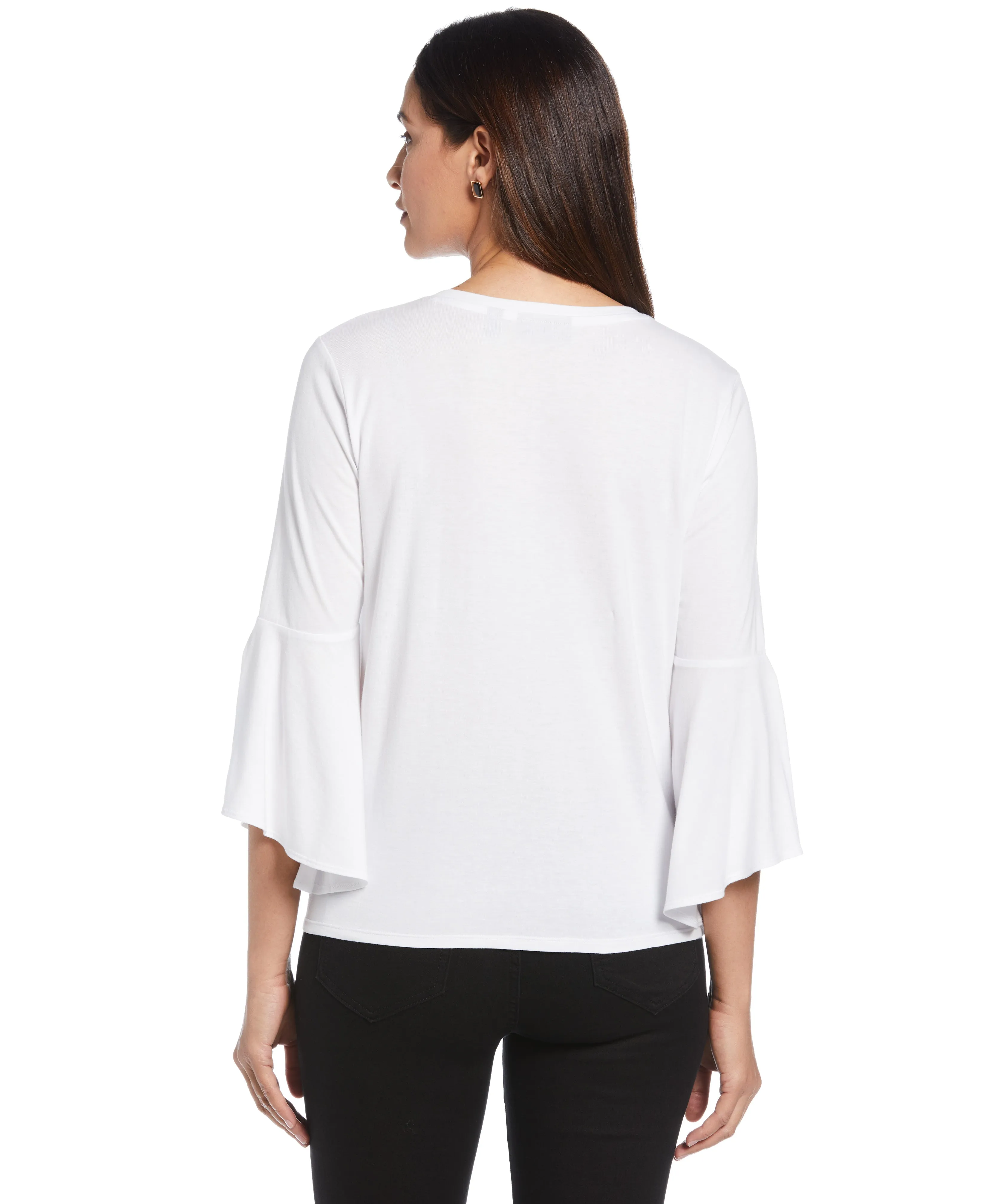 Petite Knit V-Neck Ruffle Sleeve Top