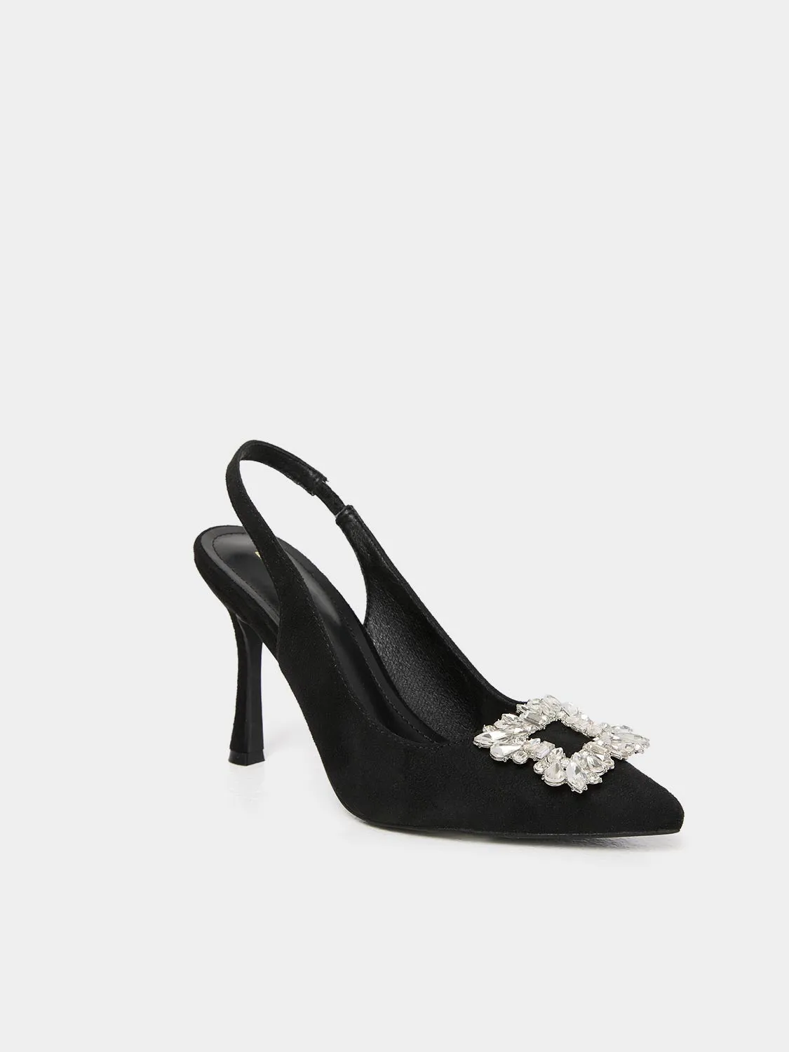 Suede Slingback Pump With Jewelled Buckle