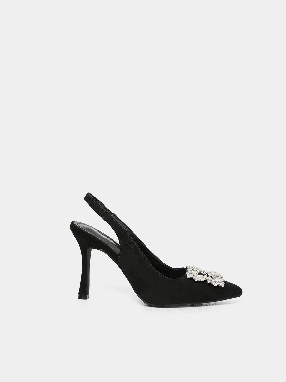 Suede Slingback Pump With Jewelled Buckle